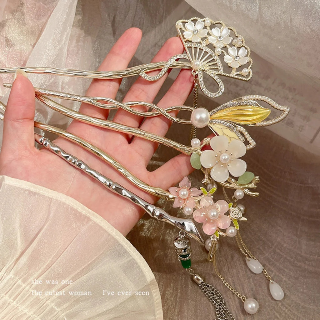 Elegant Flower Tassel Hairpin For Women Exquisite Neo-chinese Style Metal Hair Stick Girls Fashion Jewelry Hair Accessories