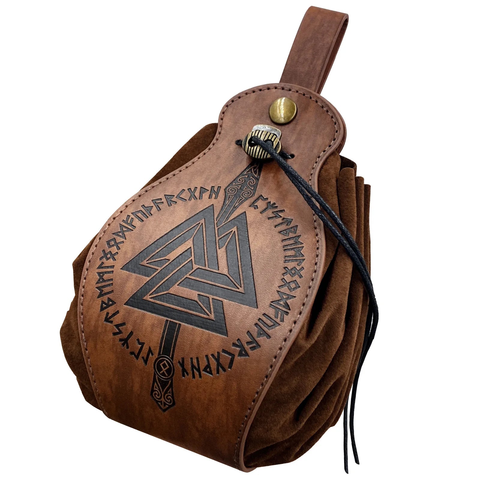 Vikings Rune Pouch String Coins Drawstring Bag Costume Vintage Halloween Accessory Leather Suede Medieval Loop Belt Kit Adult