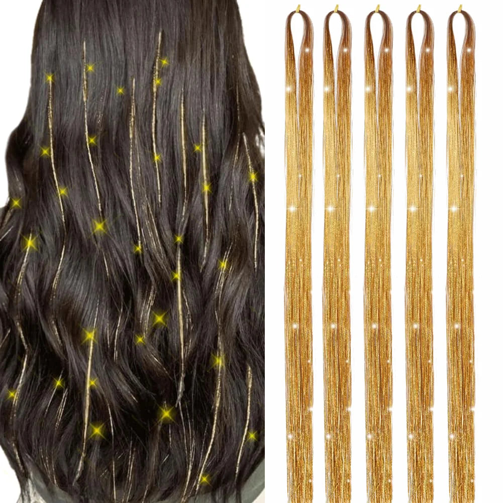 Hair Tinsel (46 Inch, 5pcs) Tinsel Hair Extensions for Girls and women Fairy Tinsel Hair Extensions Holographic  Synthetic Hair