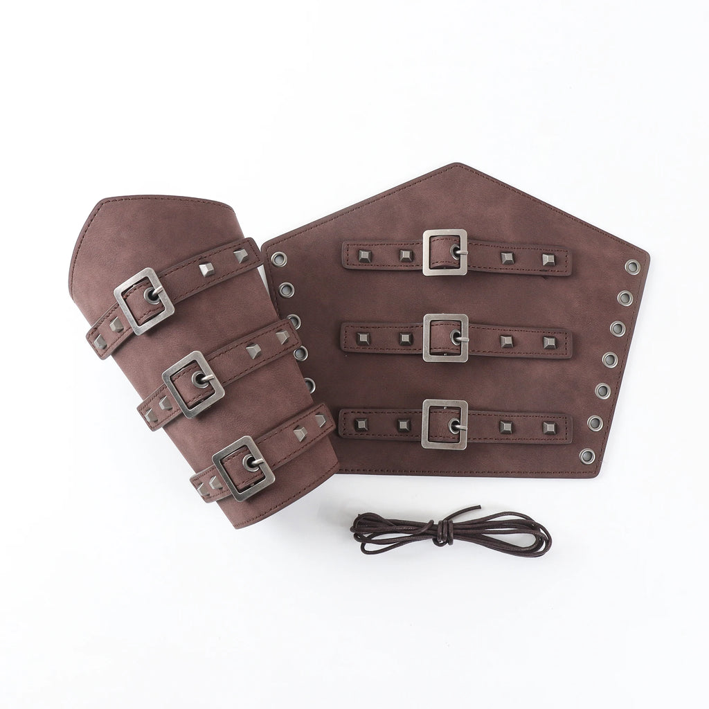 2 Pack Faux Leather Wristbands Viking Medieval Arm Guards Wristbands Halloween Accessories