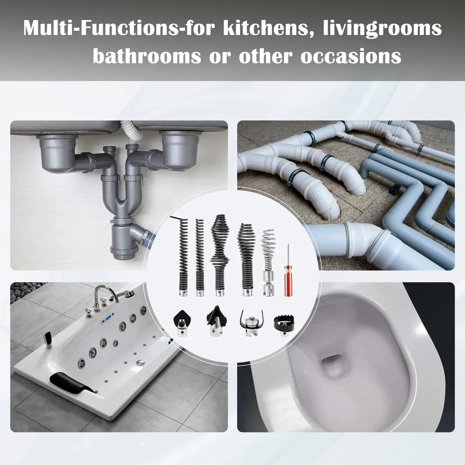 10Pcs Drain Cable Cutter and Auger Set Spring Sewer Dredging Tool for K-400 C-4/6/7/8/9 Model Cable Drain Snake Drill Attachment