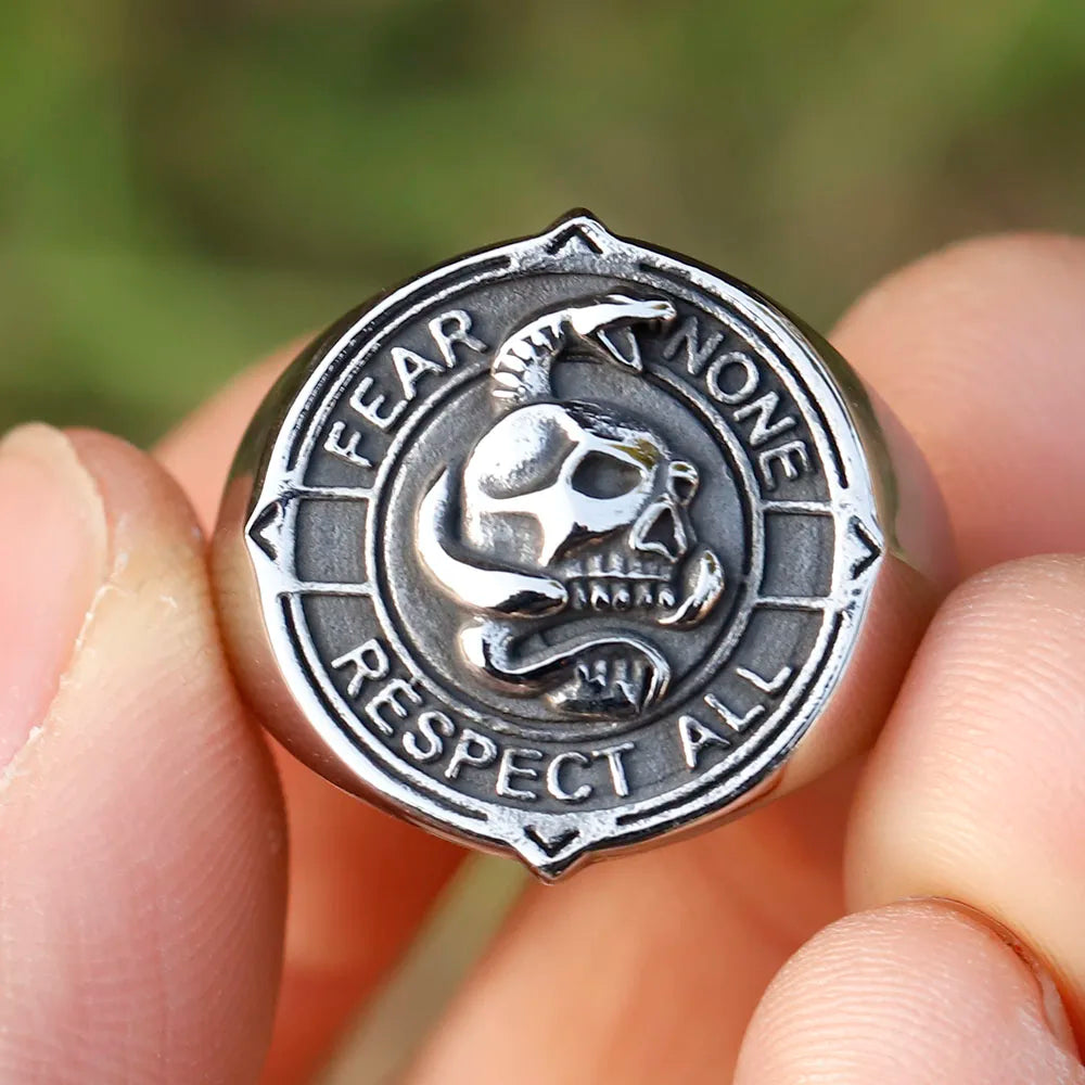 NEW Men's 316L stainless-steel rings Viking Punk Rock Gothic skull ring witn snake fashion Jewelry for gift free shipping